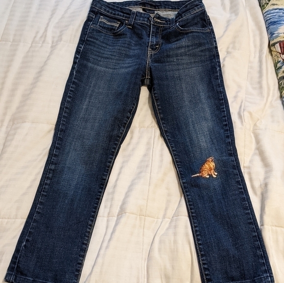 𝅺levi's Mid rise skinny jeans with a dog patch on the left knee - Picture 1 of 8